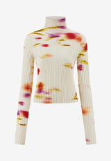 Ferragamo Blossom Print Rib Knit Top 113162 E 781156 MASCARPONE/RED/CHE