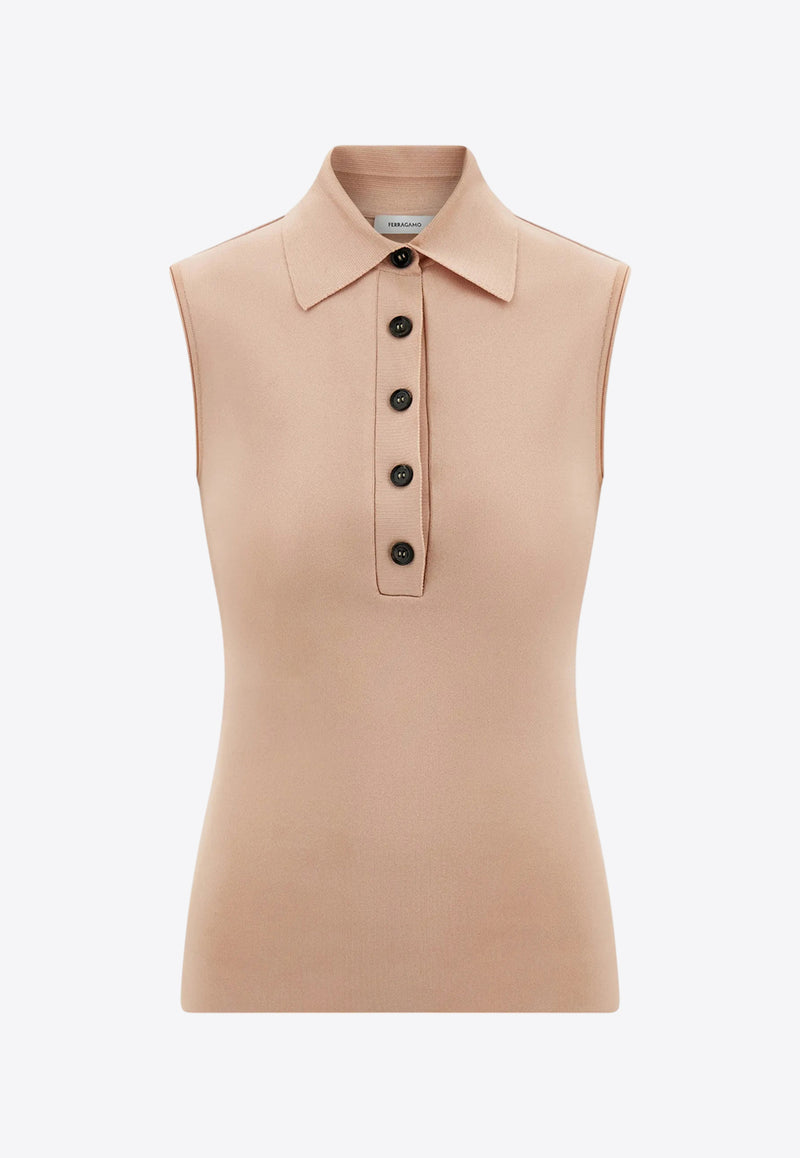 Ferragamo Knitted Sleeveless Polo 113456 E 783152 DARK BALLET Pink