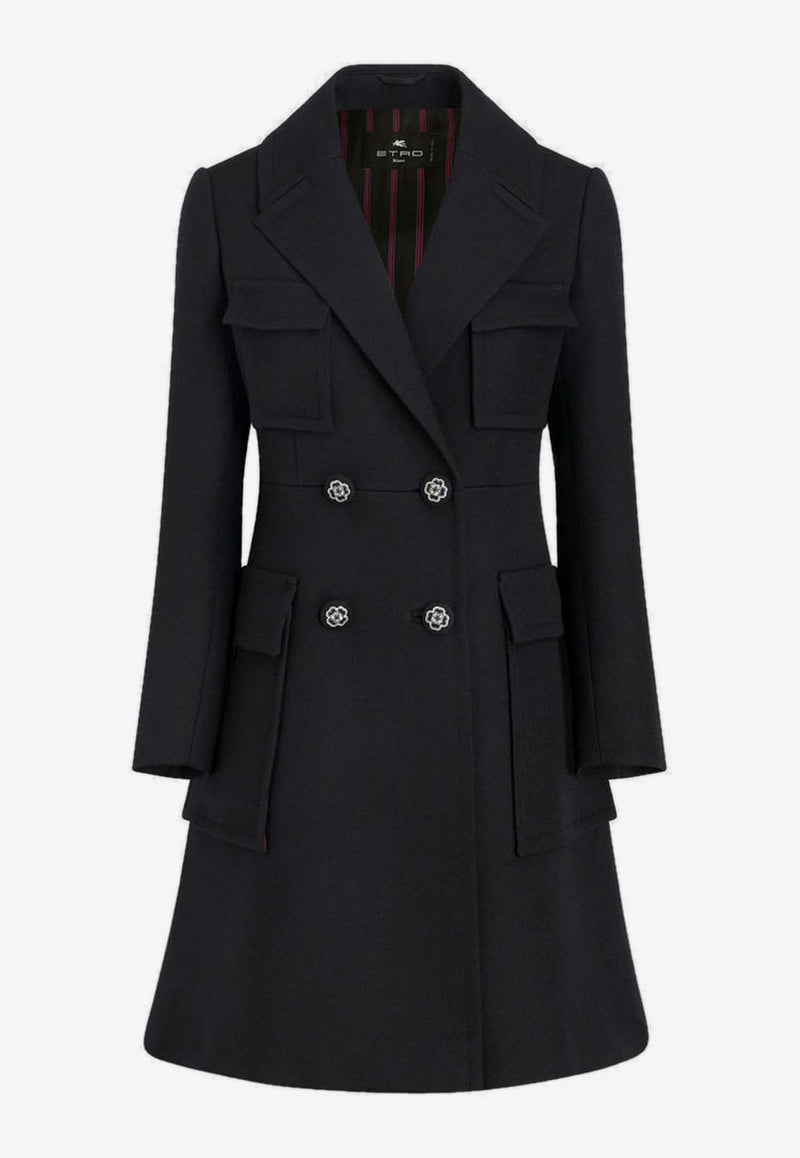 Etro Double-Breasted Wool Coat 11400-0492 0001 Black