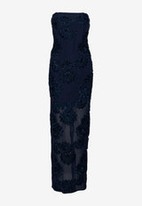 ROTATE 3D Floral Mesh Maxi Dress Navy 114216340_NAVY