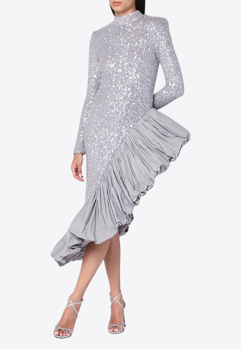 ROTATE Asymmetrical Sequined Ruffled Dress Silver 114315039PL/R_ROTAT-039