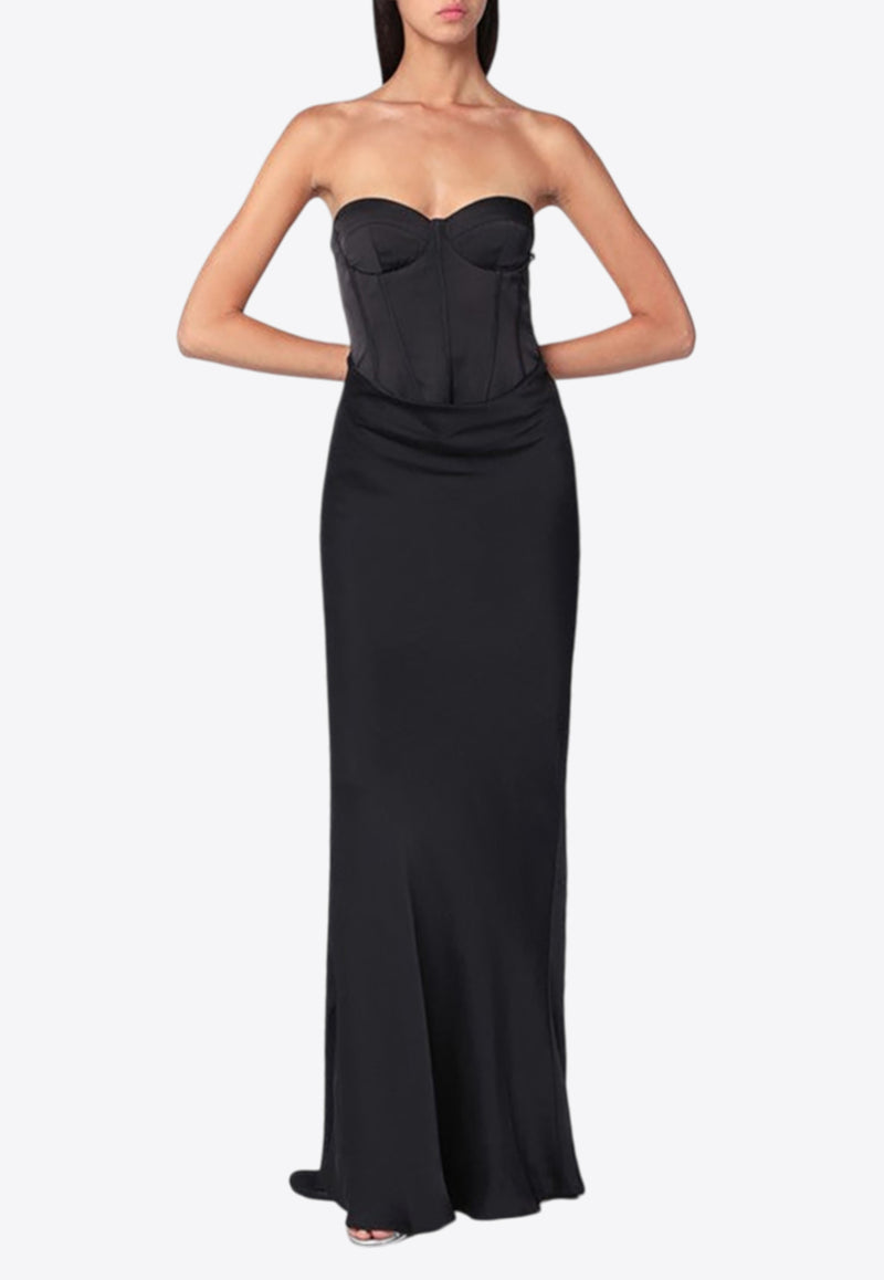 ROTATE Maxi Satin Dress with Corset Black 114330100PL/R_ROTAT-100