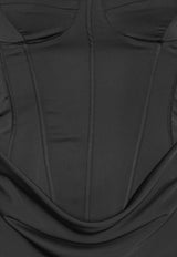 ROTATE Satin Corset Gown Black 114330100_BLACK