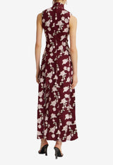 ROTATE Floral Embroidered High-Neck Maxi Dress Burgundy 1145132934_PRINTED