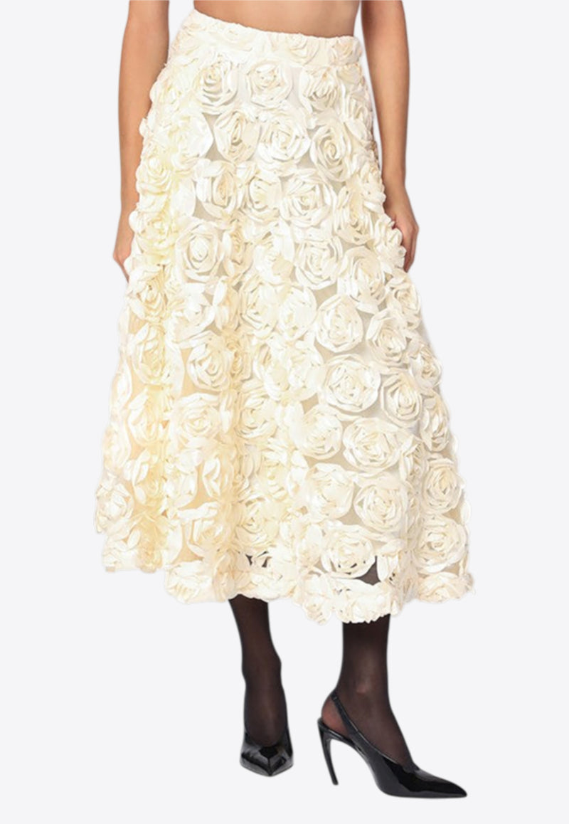 ROTATE Floral Appliqués Midi Skirt Cream 114567857PL/R_ROTAT-857