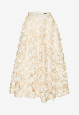 ROTATE 3D Flower Midi Sun Skirt Cream 114567857_OFF-WHITE