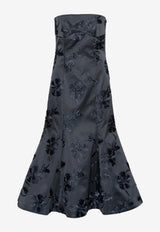 ROTATE 3D Flower Strapless Midi Dress Navy 1145922318_DARK BLUE