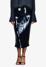 ROTATE Sequin Embellished Pencil Skirt Navy 1146112318_DARK BLUE