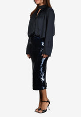 ROTATE Sequin Embellished Pencil Skirt Navy 1146112318_DARK BLUE