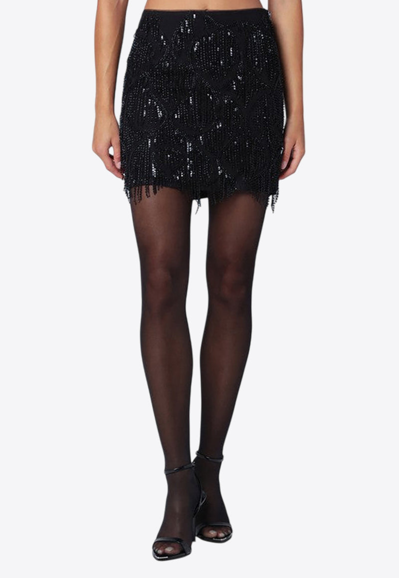 ROTATE Beaded Fringe Mini Skirt Black 114623100PL/R_ROTAT-100