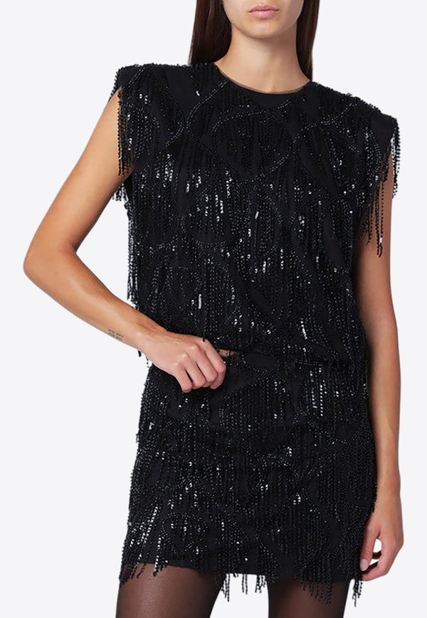 ROTATE Beaded Fringe Top Black 114624100PL/R_ROTAT-100