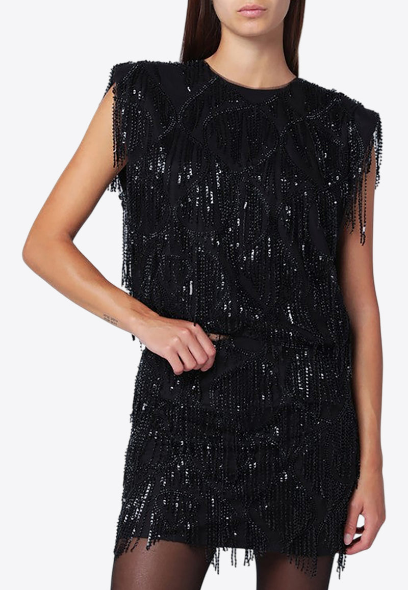 ROTATE Beaded Fringe Top Black 114624100PL/R_ROTAT-100