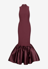 ROTATE Silk-Blend Maxi Dress Burgundy 1148532734_BURGUNDY