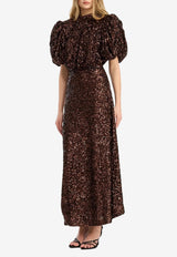 ROTATE Sequined Midi Dress Brown 1148752910_COFFEE