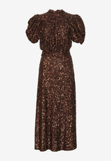 ROTATE Sequined Midi Dress Brown 1148752910_COFFEE