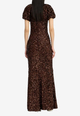 ROTATE V-neck Sequined Maxi Dress Brown 1149272910_COFFEE
