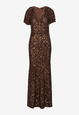 ROTATE V-neck Sequined Maxi Dress Brown 1149272910_COFFEE