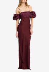 ROTATE Chiffon Puff-Sleeved Maxi Dress Burgundy 1149802734_BURGUNDY