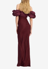 ROTATE Chiffon Puff-Sleeved Maxi Dress Burgundy 1149802734_BURGUNDY