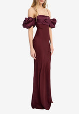 ROTATE Chiffon Puff-Sleeved Maxi Dress Burgundy 1149802734_BURGUNDY