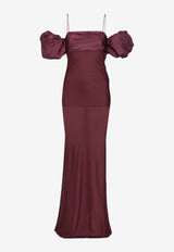 ROTATE Chiffon Puff-Sleeved Maxi Dress Burgundy 1149802734_BURGUNDY