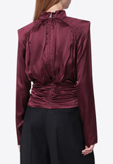 ROTATE Ruched Silk Top Burgundy 1150082734SI/R_ROTAT-2734