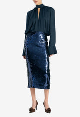 ROTATE Satin Bow Long-Sleeved Blouse Navy 1151102318_DARK BLUE