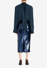 ROTATE Satin Bow Long-Sleeved Blouse Navy 1151102318_DARK BLUE