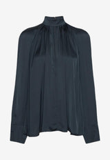 ROTATE Satin Bow Long-Sleeved Blouse Navy 1151102318_DARK BLUE
