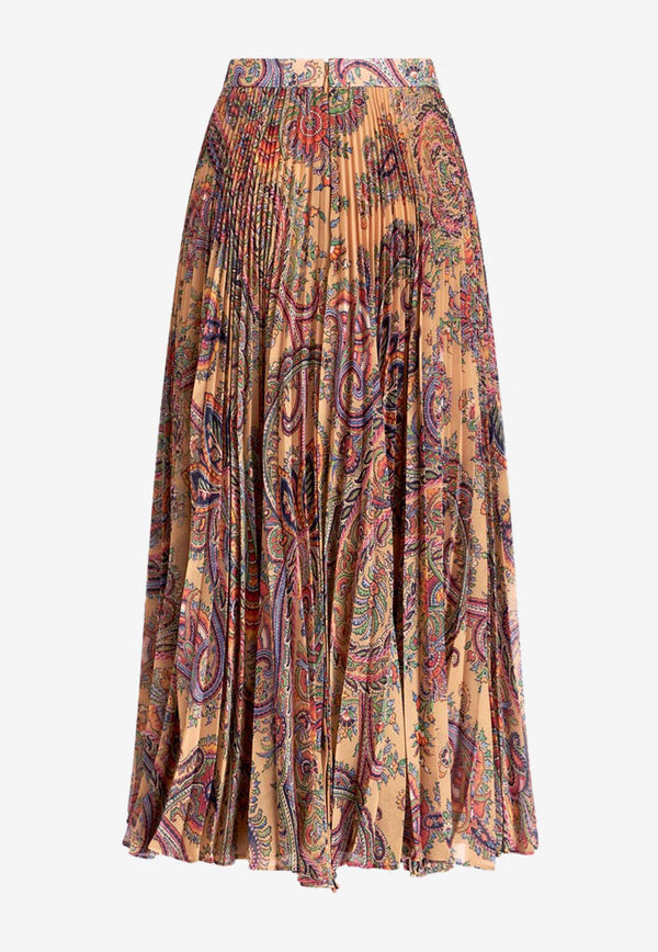 Etro Paisley Pleated Georgette Midi Skirt 11606-5003 0800 Multicolor