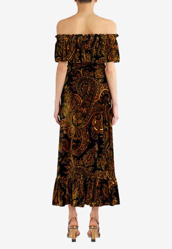 Etro Paisley Off-Shoulder Velvet Maxi Dress 11635-5002 0001 Multicolor