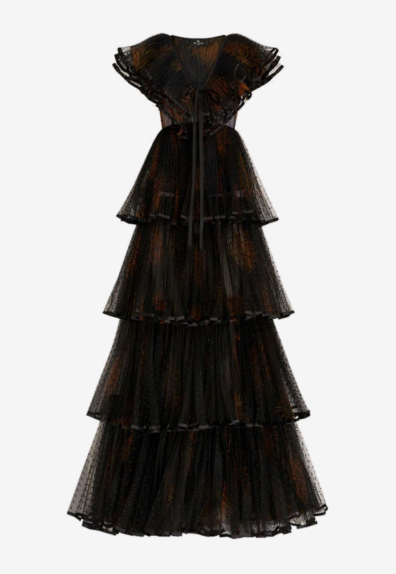 Etro Overlapping Printed Tulle Gown 11654-5026 0001 Black