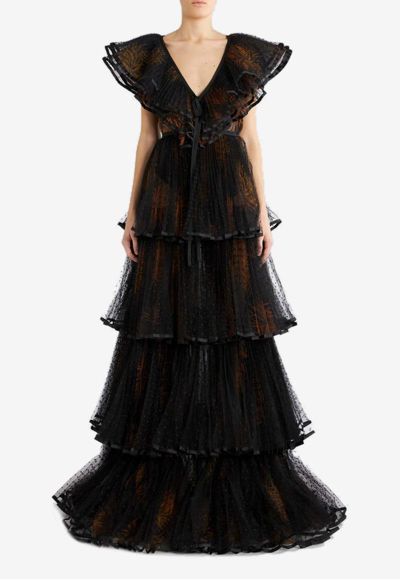 Etro Overlapping Printed Tulle Gown 11654-5026 0001 Black