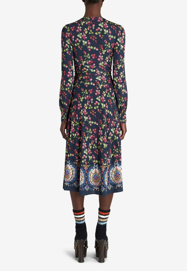Etro Berry Print Wrap Midi Dress 11659-5126 0200 Multicolor