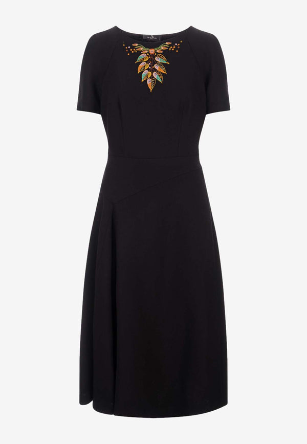 Etro Foliage Embroidery Midi Dress 11665-7215 0001 Black