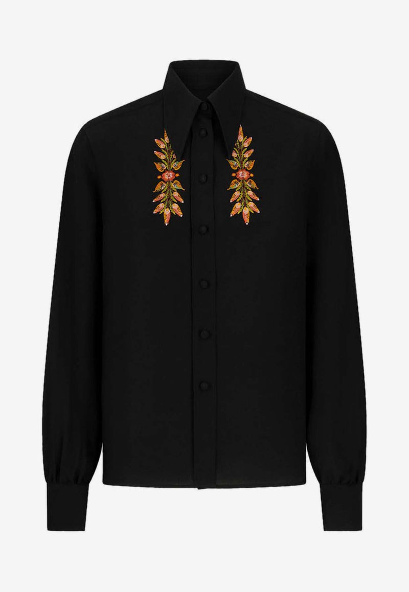 Etro Floral Foliage Embroidered Shirt 11720-7218 0001 Black