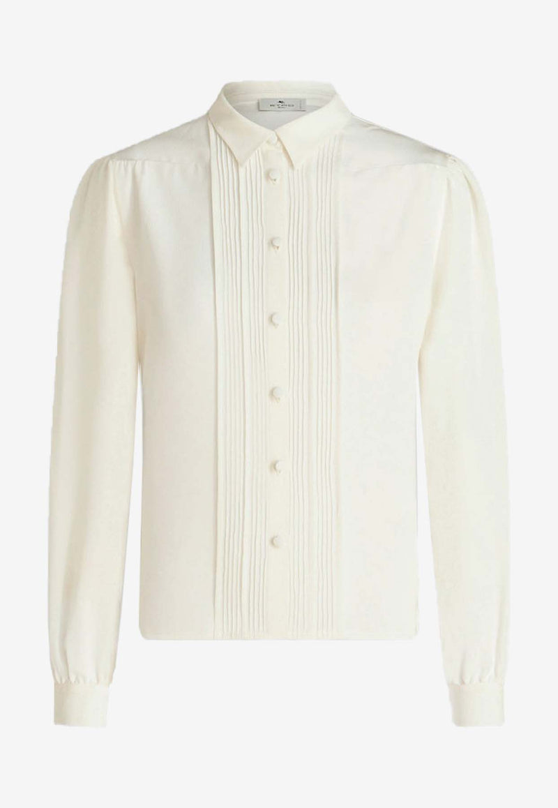 Etro Pleated Long-Sleeved Silk Shirt 11726-8001 0990 White