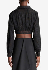 Etro Long-Sleeved Cropped Lace Top 11739-0641 0001 Black