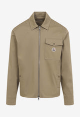 Moncler Logo-Patched Zip-Up Shirt Brown