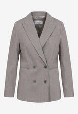 Peserico Double-Breasted Striped Blazer Gray