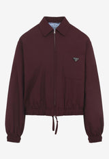 Prada Logo-Plaque Zip-Up Jacket Red