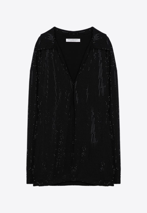 Philosophy Di Lorenzo Serafini V-neck Rhinestone Embellished Blouse Black 12045725/P_PHILO-A0555