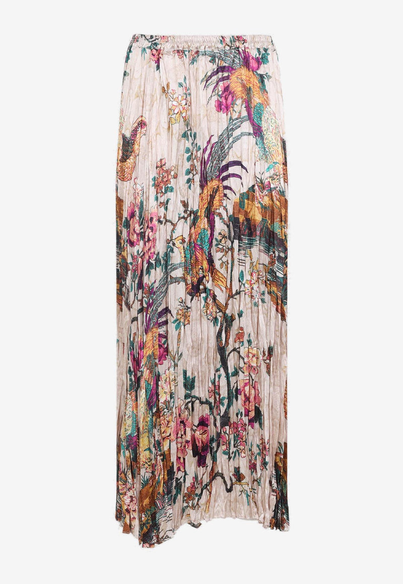 Floral Print Asymmetric Silk Midi Skirt