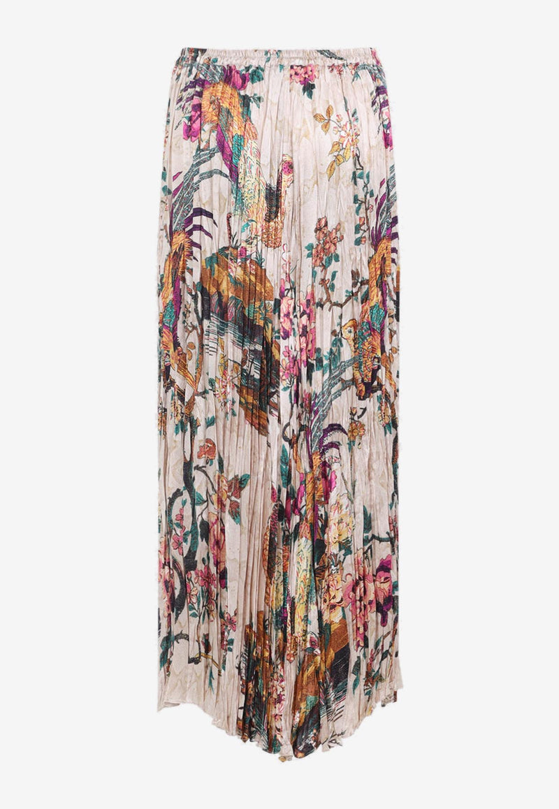 Floral Print Asymmetric Silk Midi Skirt