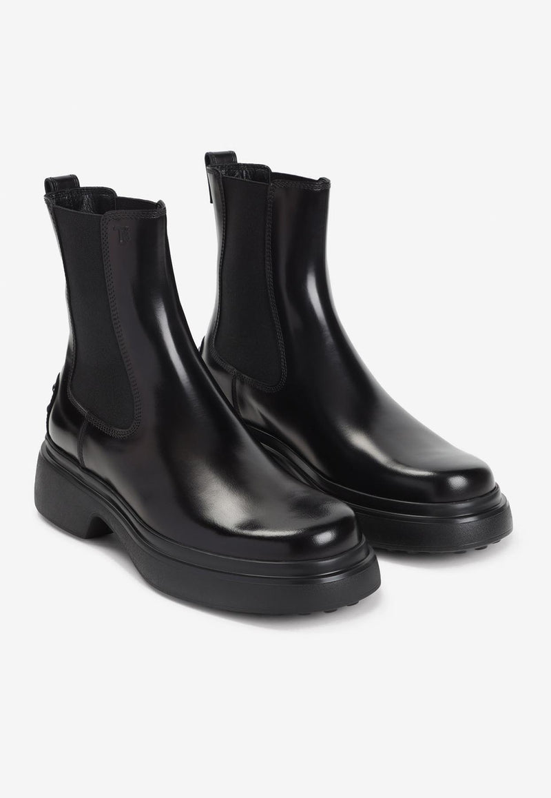 Shiny Leather Ankle Boots