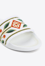 Terry Laurel-Embroidered Rubber Slides