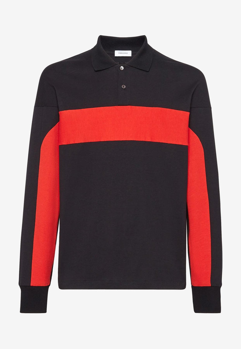 Salvatore Ferragamo Long-Sleeved Polo T-shirt Black 122085 H 765250 NERO/RED