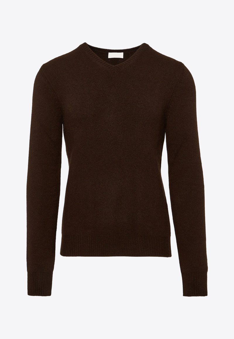 Salvatore Ferragamo V-Neck Long-Sleeved Sweater 122133 E 765002 DARK COCOA