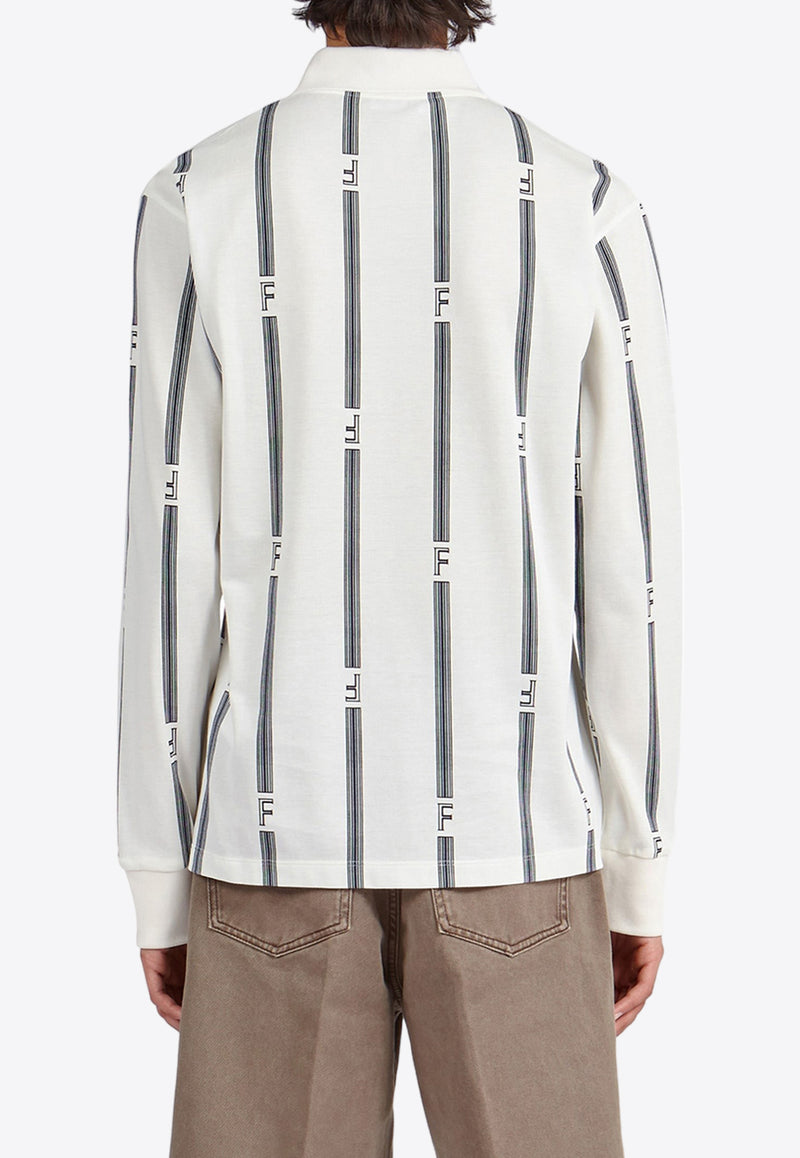 Salvatore Ferragamo Long-Sleeved Stripes Polo T-shirt 122291 H 770232 NEW NAVY White