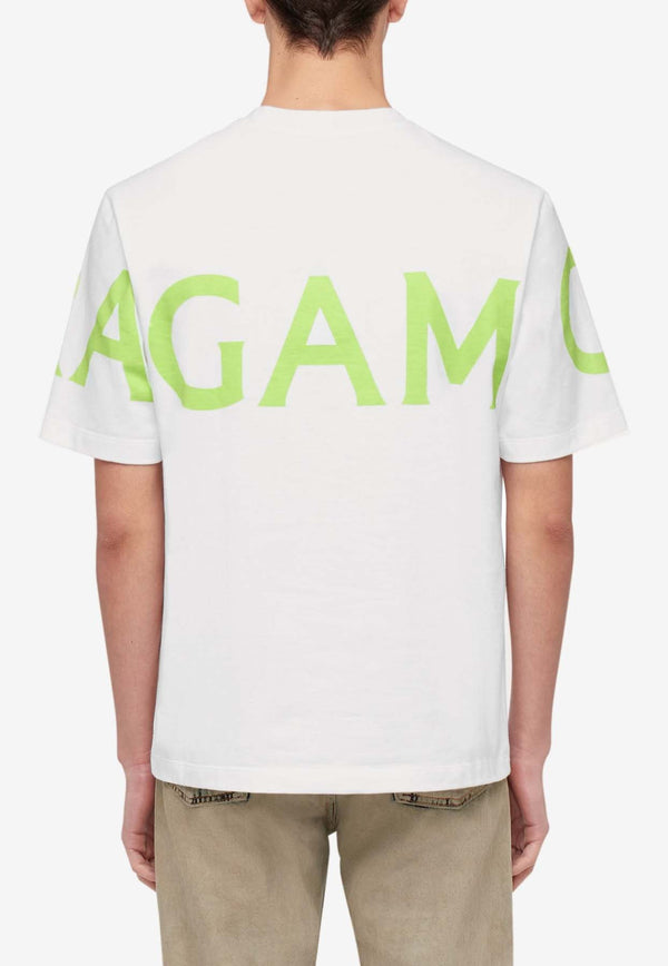 Salvatore Ferragamo Graphic Logo Short-Sleeved T-shirt 122303 H 776384 WHITE/ACID GREEN White